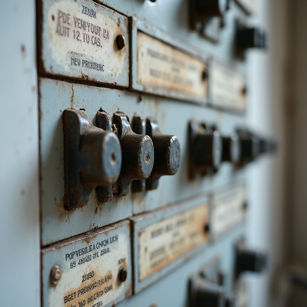 Quadro elettrico datato in un locale commerciale